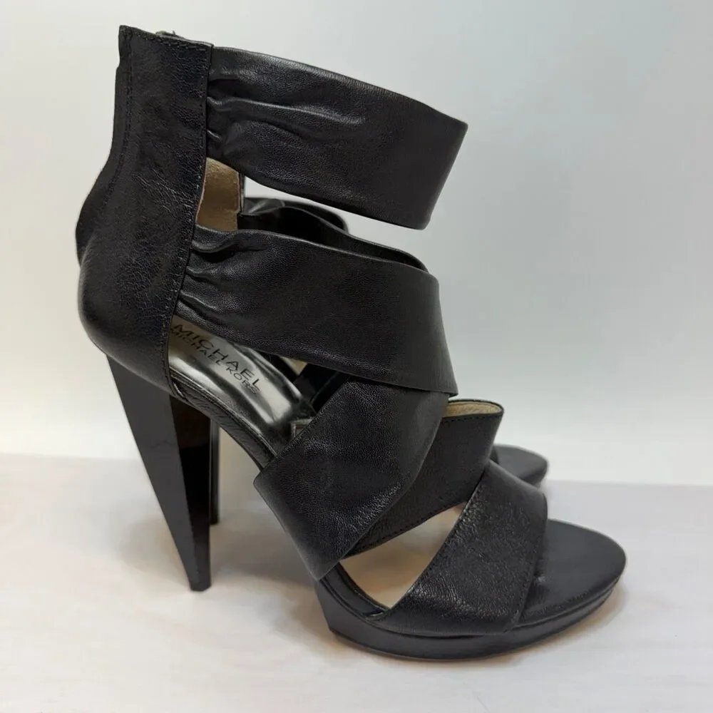MICHAEL MICHAEL KORS Jennings Black Leather Platform High Heel‎ Sandals 9M